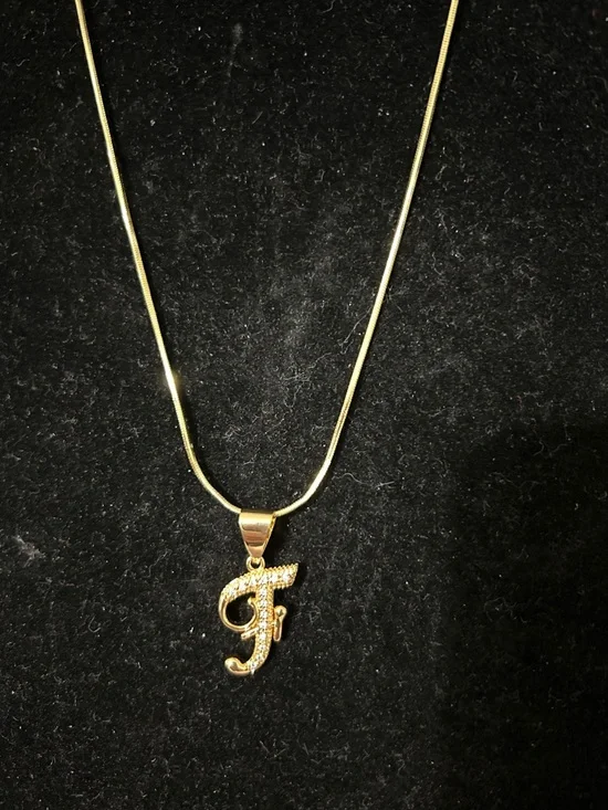 Fashion Jewelry Gold Script 'F' Pendant Necklace with Sparkle - Picture 1 of 3
